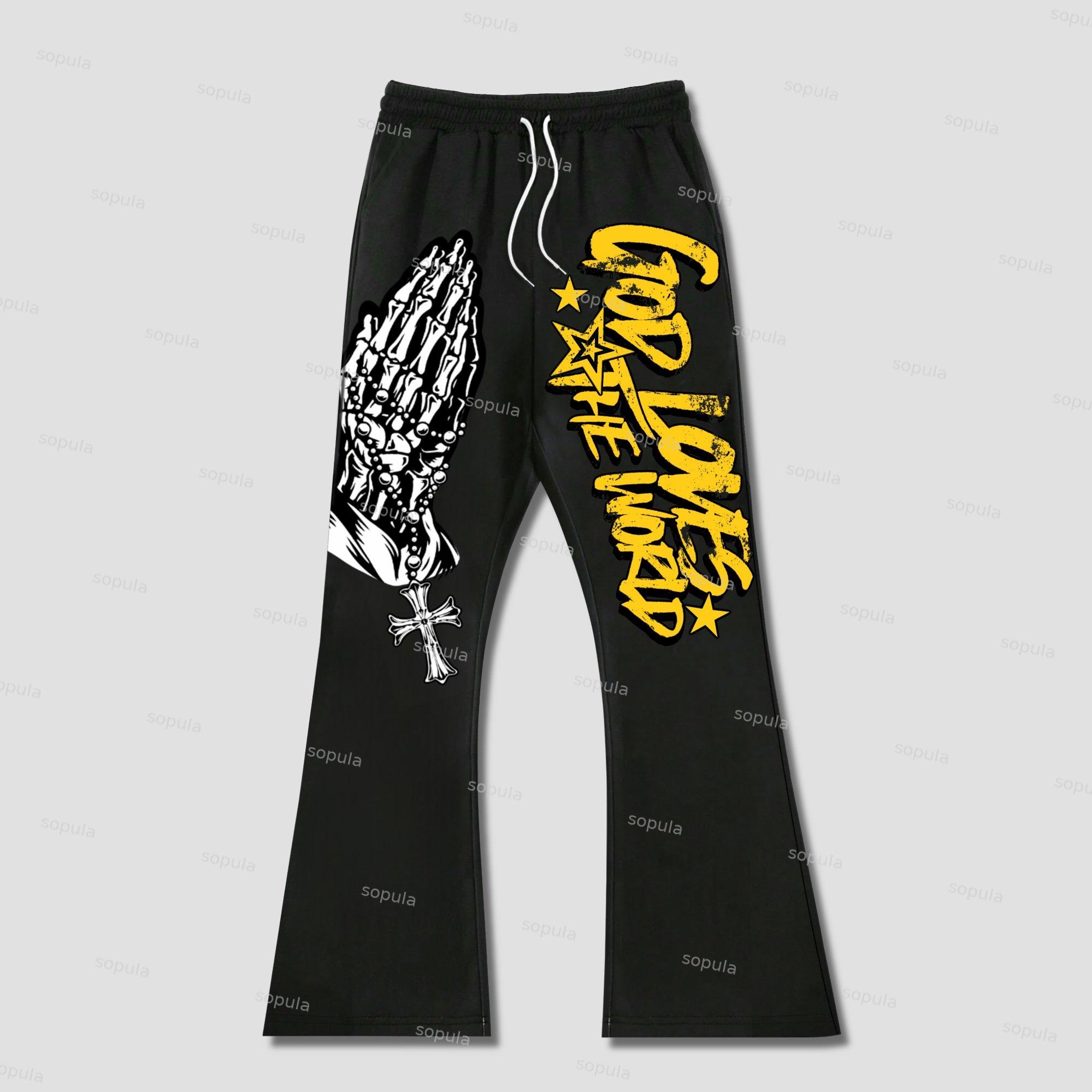 Sopula God Loves The World Graphics Flared Sweatpants Product Image