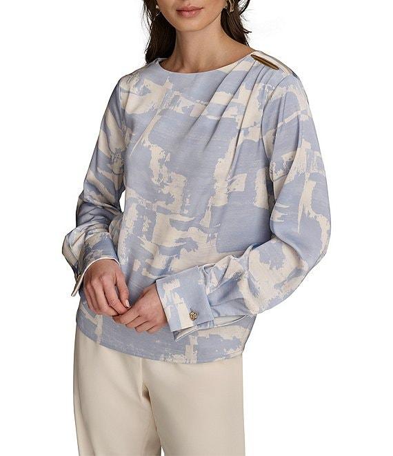 Donna Karan Gold Hardware Shoulder Crew Neck Long Sleeve Top Product Image