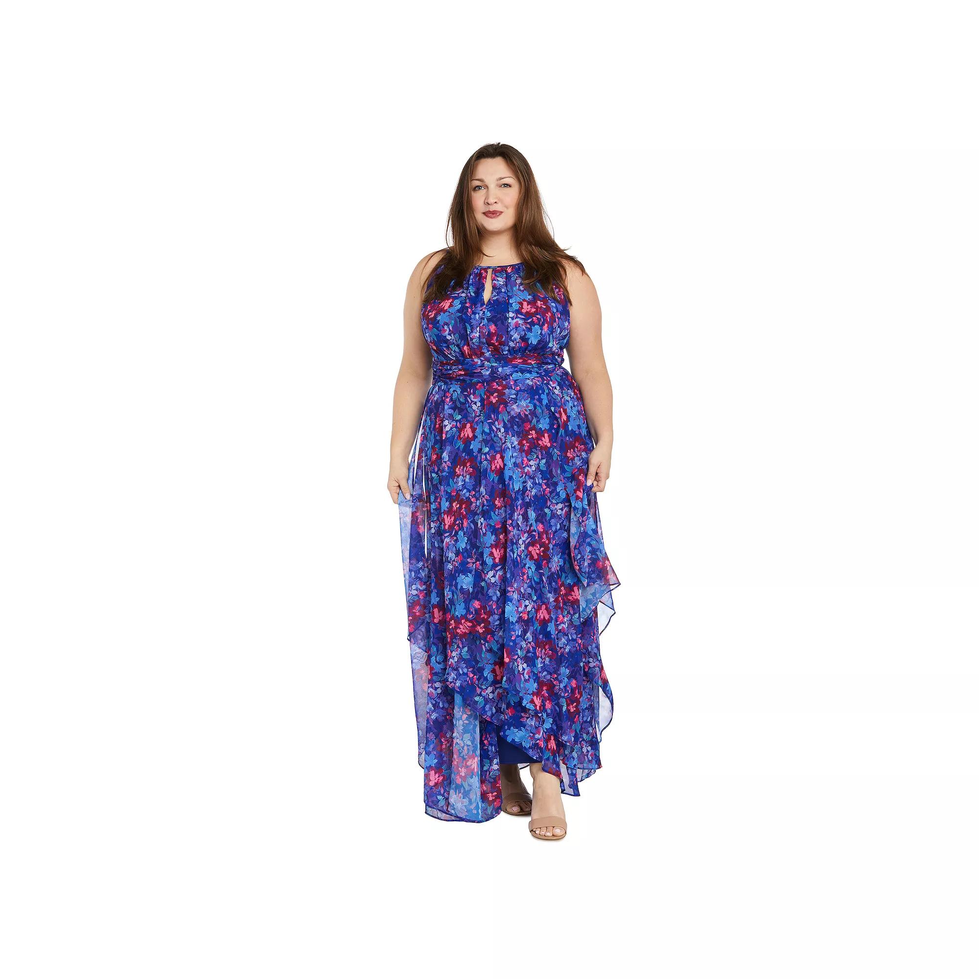 Plus Size R&M Richards Long Chiffon Halter Dress, Womens Product Image