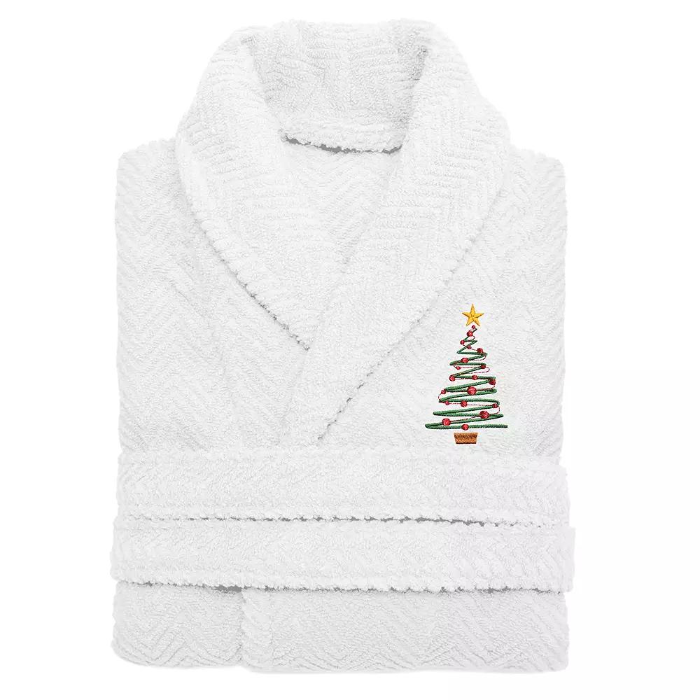 Linum Home Textiles Turkish Cotton Herringbone Weave Embroidered Christmas Tree Bathrobe, Adult Unisex,  Product Image