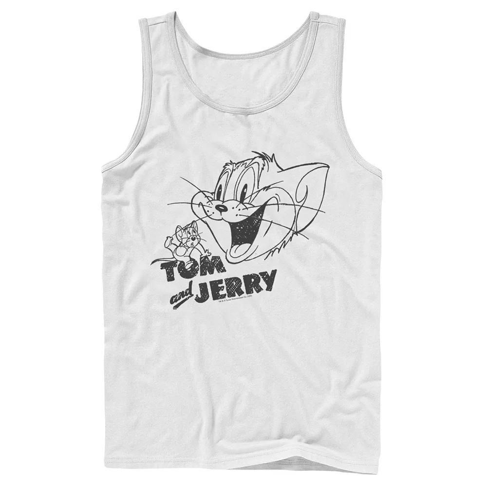 Men's Tom And Jerry Line Art Portrait Logo Tank Top,  Product Image