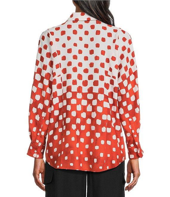 Investments Burnt Ochre Polka Dot Dolman Long Sleeve Button Front Point Collar Blouse Product Image