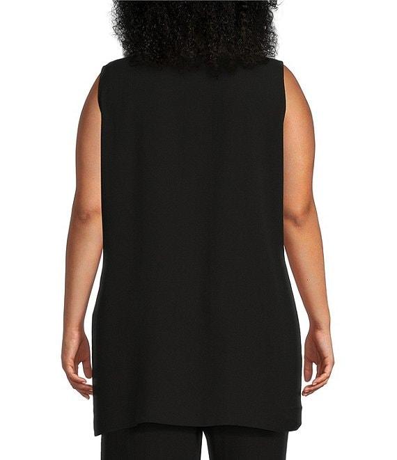 Eileen Fisher Plus Textured Matte Silk Bateau Neck Sleeveless Top Product Image