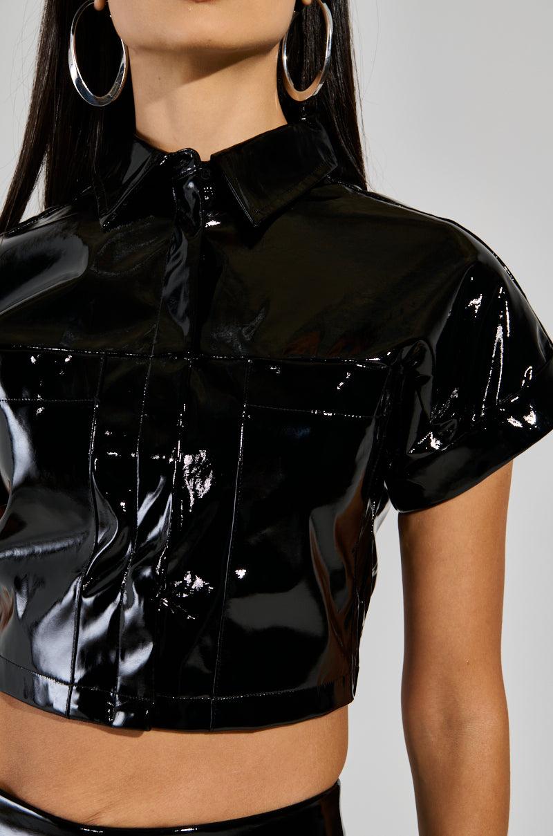 SEXY FOX BUTTON DOWN TOP IN BLACK Product Image