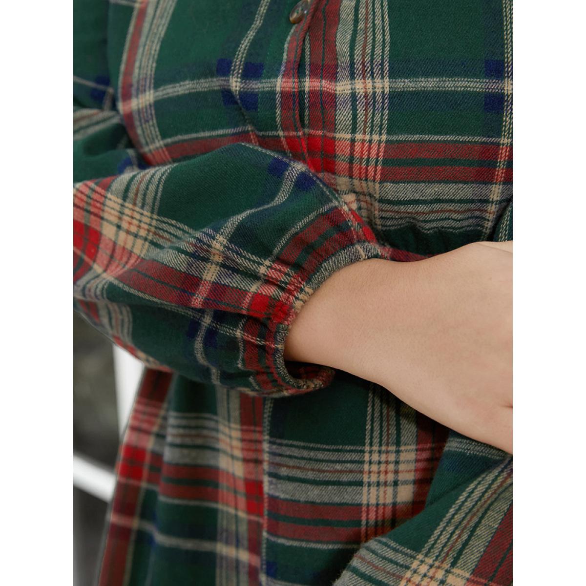 Plus Size Multicolor Plaid Shirt Collar Button Belted High Low Hem Blouse Women Casual Long Sleeve Shirt collar Everyday Blouses BloomChic 22-24/3X Product Image