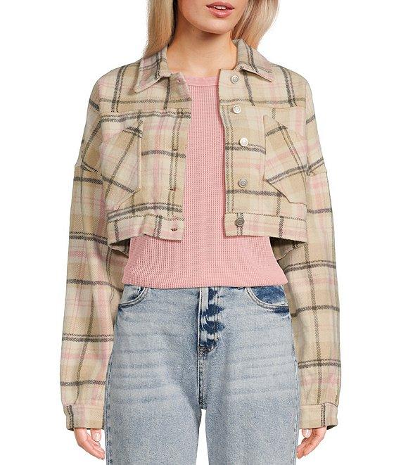Double Zero Long Sleeve Plaid Cropped Jacket Product Image