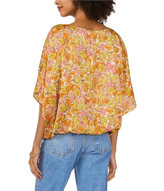 Vince Camuto Floral Print Boat Neck Short Sleeve Blouse Product Image