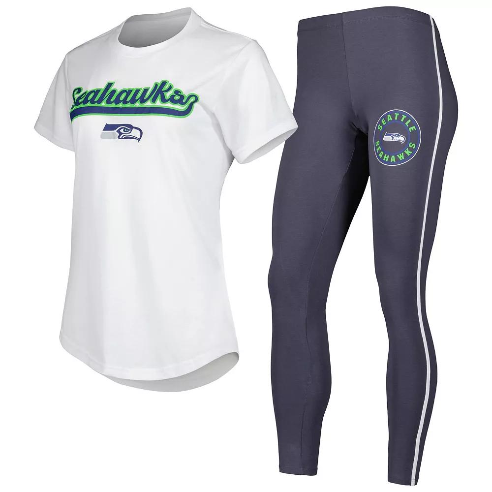 Women's Concepts Sport White/Charcoal Seattle Seahawks Sonata T-Shirt & Leggings Sleep Set,  Product Image