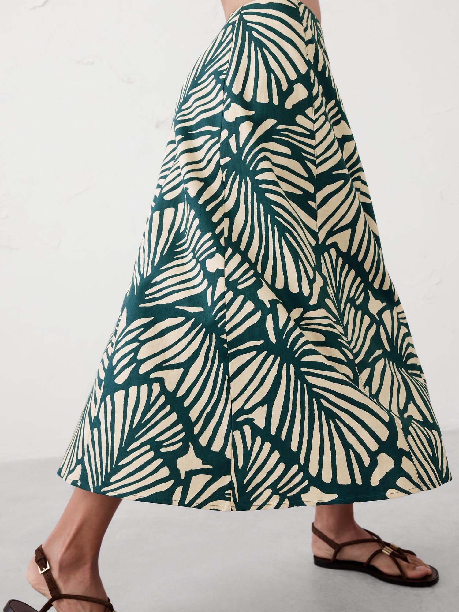 Linen-Blend Seamed Midi Skirt Product Image