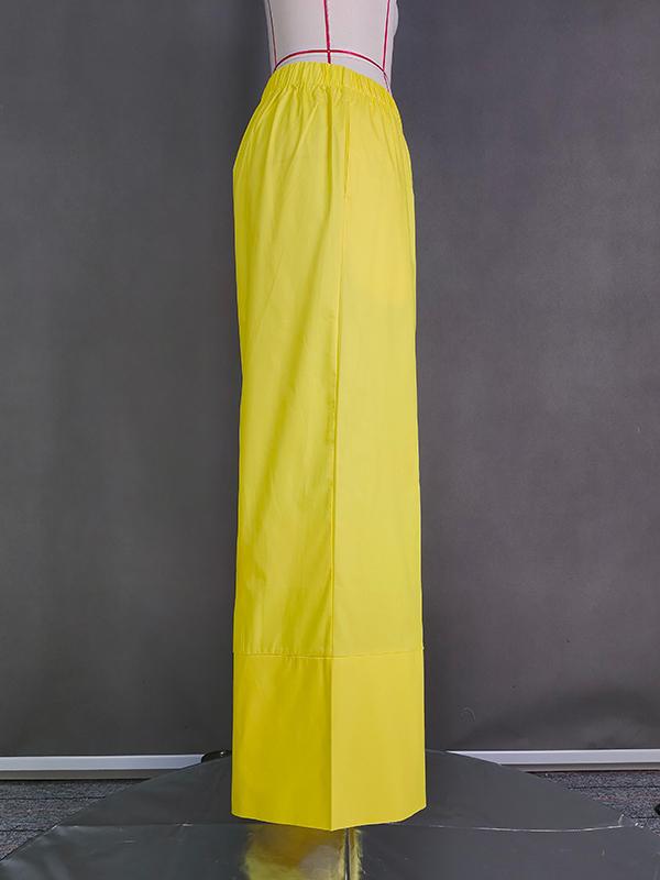 High Waisted Loose Pockets Solid Color Pants Trousers Product Image