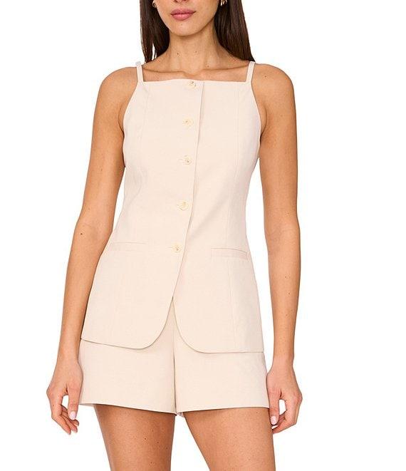 1. STATE Coordinating Linen Blend Square Neckline Sleeveless Button Front Vest Product Image