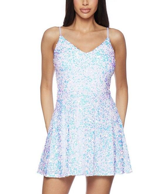 B. Darlin Spaghetti Strap V-Neck Velvet Embroidered Sequin Dress Product Image