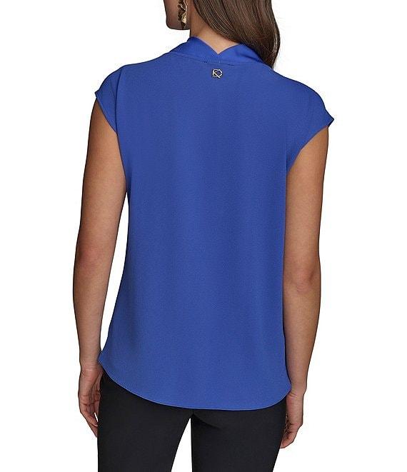 Donna Karan Mixed Media Cowl Neck Cap Sleeve Top Product Image