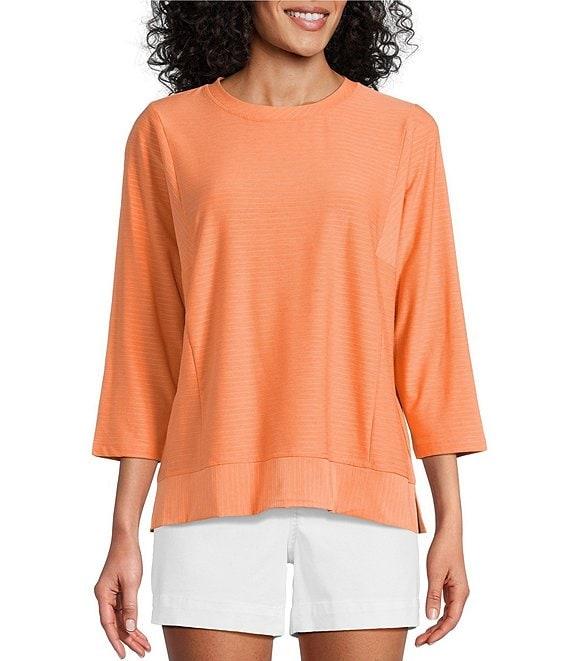 Westbound Knit 3/4 Sleeve Crew Neck Ribbed Detail Top Product Image