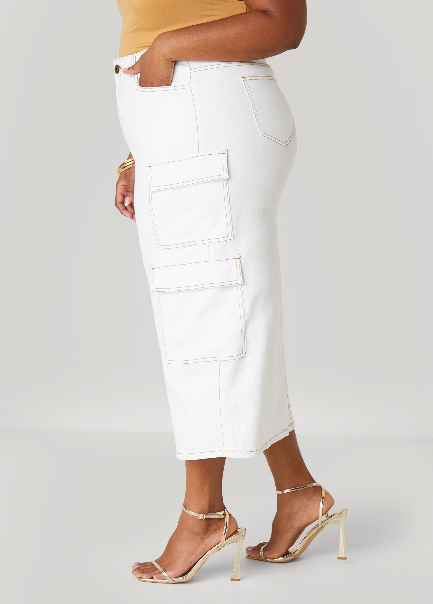 Plus Size Denim Maxi Cargo Skirt Ashley Stewart Product Image
