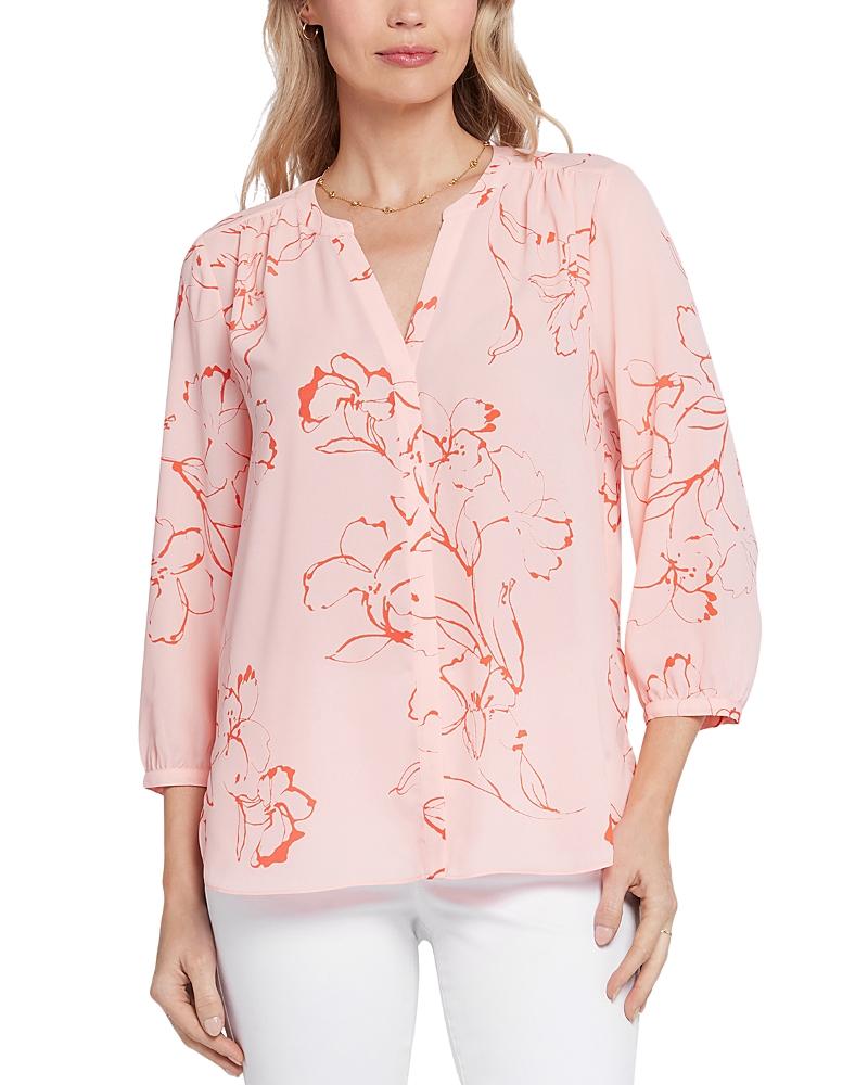 Nydj Three Quarter Sleeve Printed Pintucked Back Blouse Product Image
