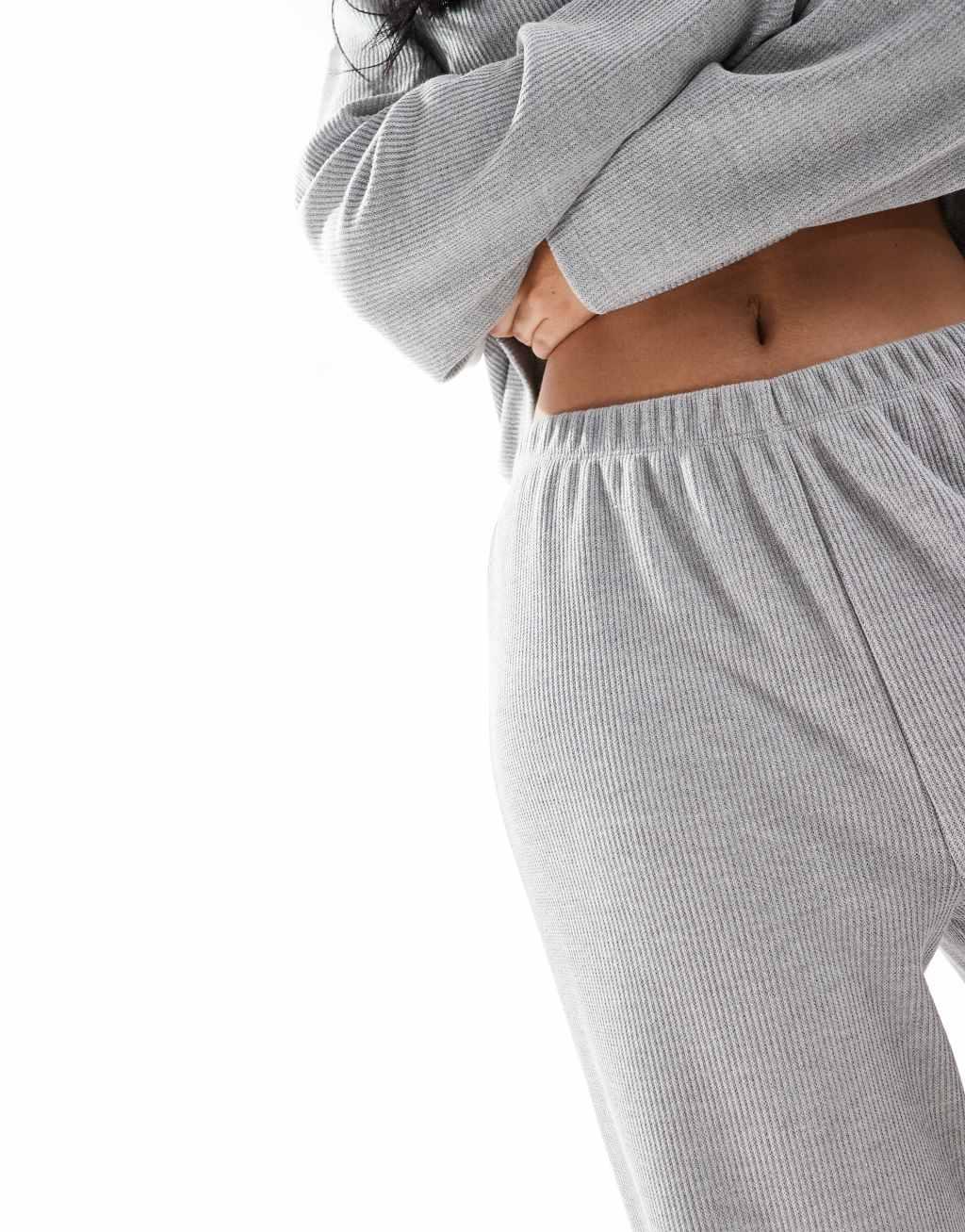 ASOS DESIGN lounge glitter waffle hoodie & wide leg pants set in gray Product Image