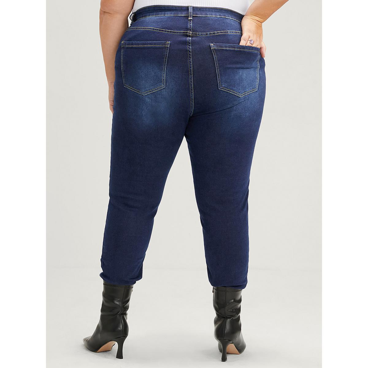 Plus Size Skinny Extremely Stretchy High Rise Dark Wash Jeans Women Indigo Casual Plain Super stretch Slanted pocket Jeans BloomChic 18/2X Product Image