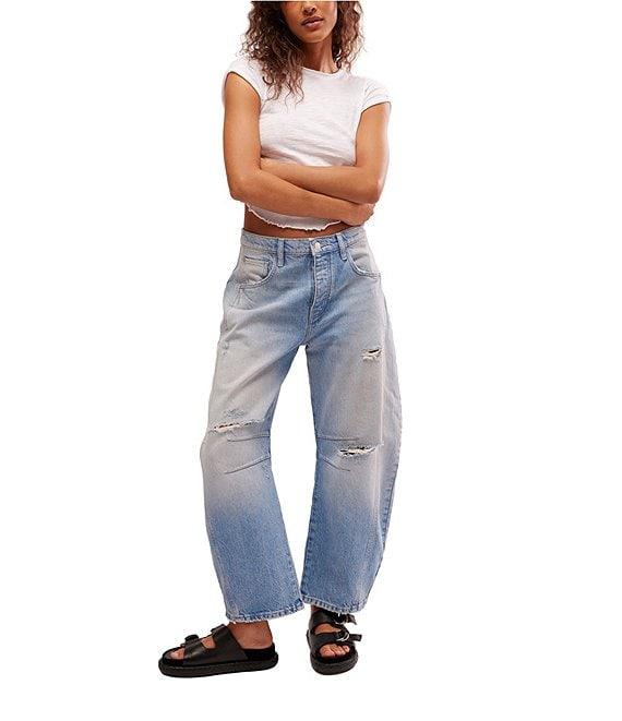 Free People We The Free Good Luck Mid Rise Destruction Wide Leg Barrel Jeans Product Image