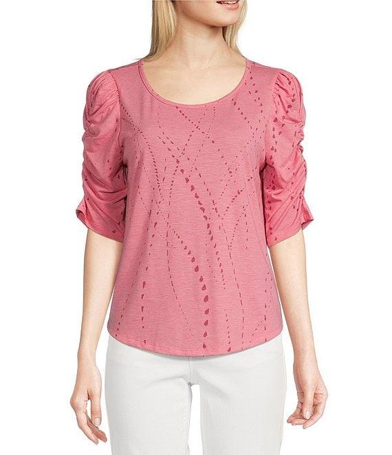 Democracy Knit Printed Scoop Neck Elbow Sleeve Top Product Image