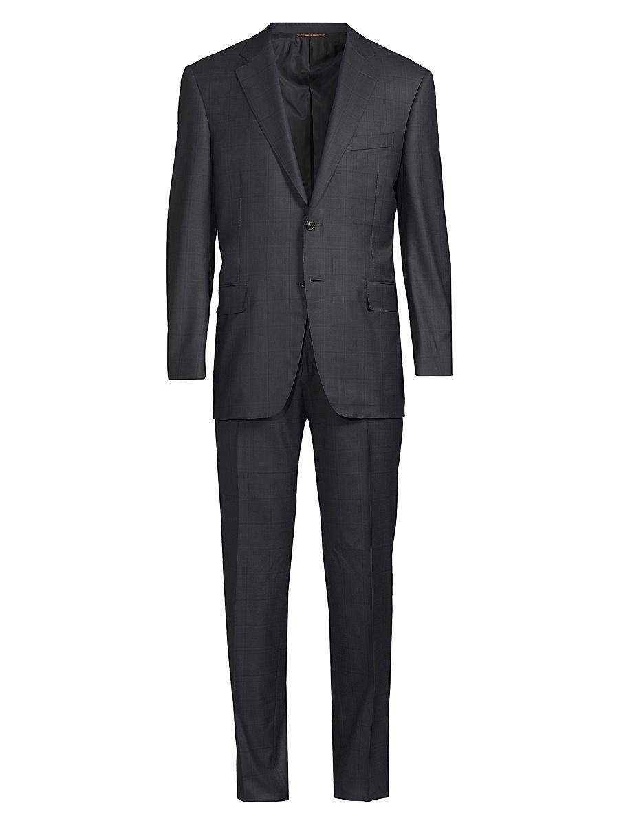 Mens Windowpane Plaid Wool Suit Product Image