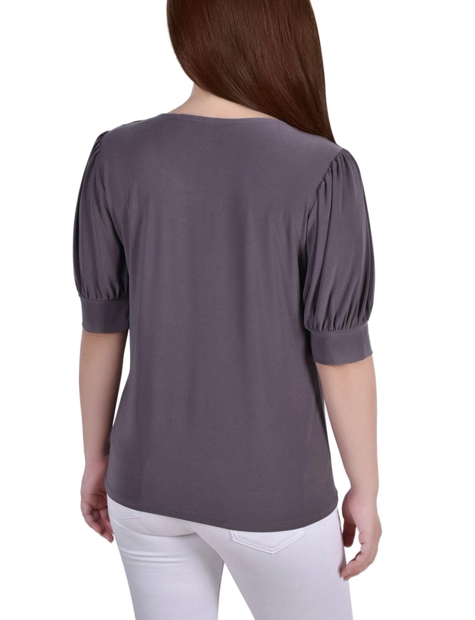 Charcoal Short Sleeve Balloon Sleeve Top With Hardware Product Image