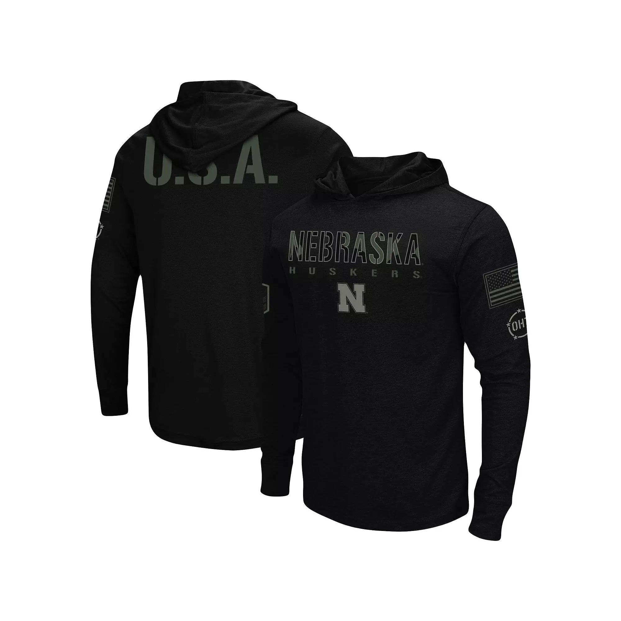 Men's Colosseum Black Nebraska Huskers OHT Military Appreciation Hoodie Long Sleeve T-Shirt,  Product Image