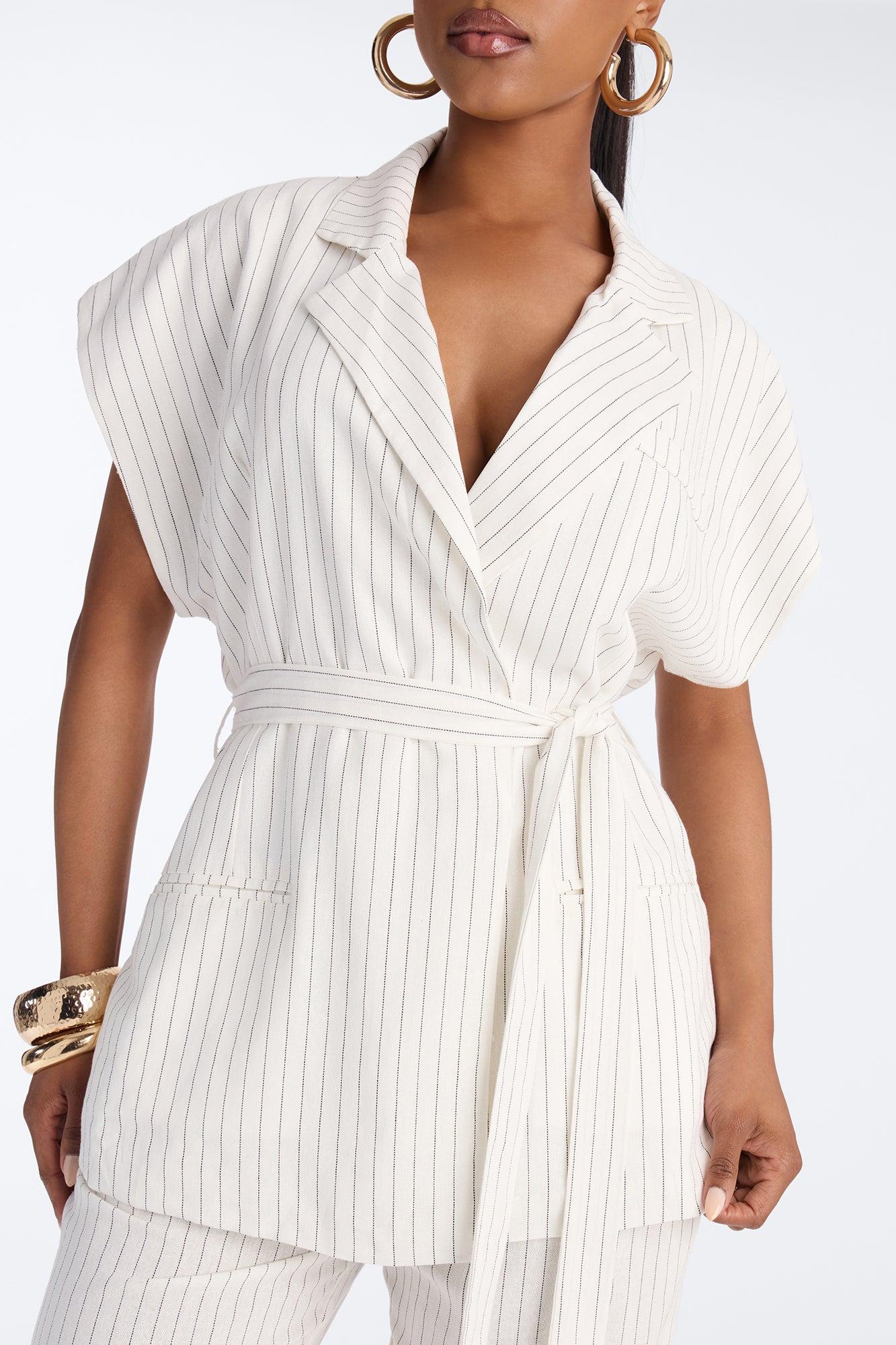 Juno Pinstripe Wide Leg Linen Trouser Pant - Ivory/combo Female Product Image