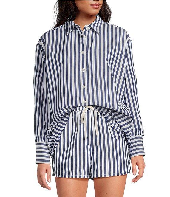 Gianni Bini Georgie Woven Stripe Coordinating Button Front Long Sleeve Shirt Product Image