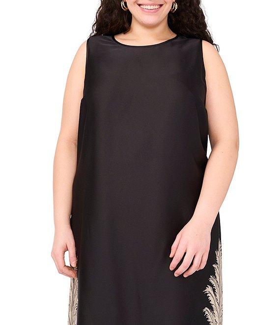 Vince Camuto Plus Size Printed Crew Neckline Sleeveless Shift Maxi Dress Product Image