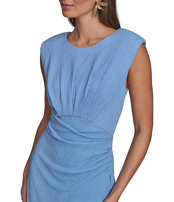 Donna Karan Crew Neck Sleeveless Ruched Midi Dress Product Image