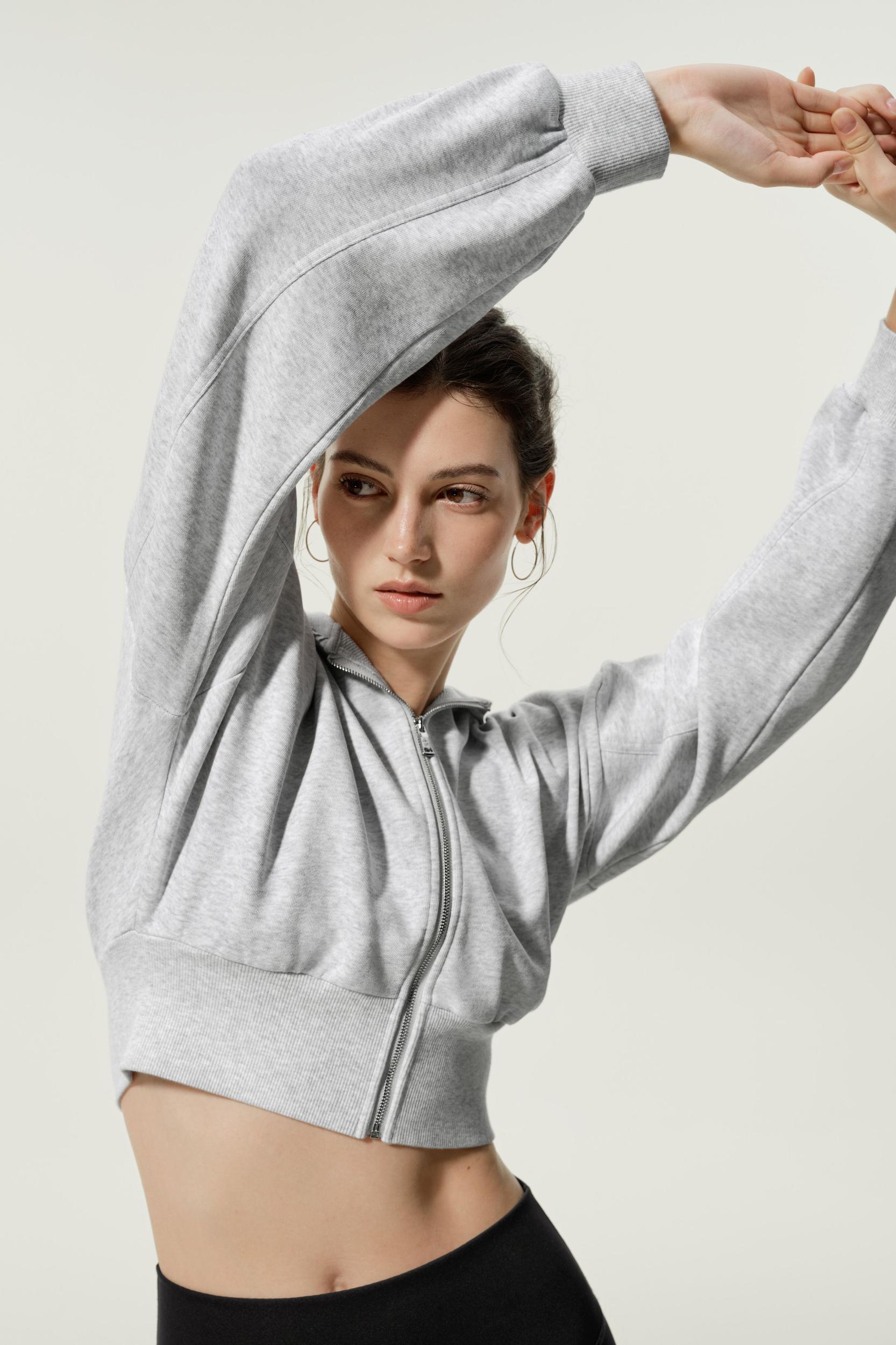 LILYSILK SILKERRY Womens Cropped Zip Up Hoodie | 100% Silk Loops | Cozy Zip-Up Jacket | Espresso L Product Image