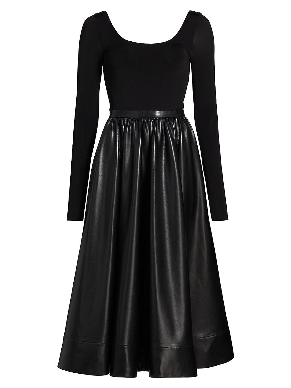 Womens Chara Knit & Faux-Leather Long-Sleeve Midi-Dress Product Image