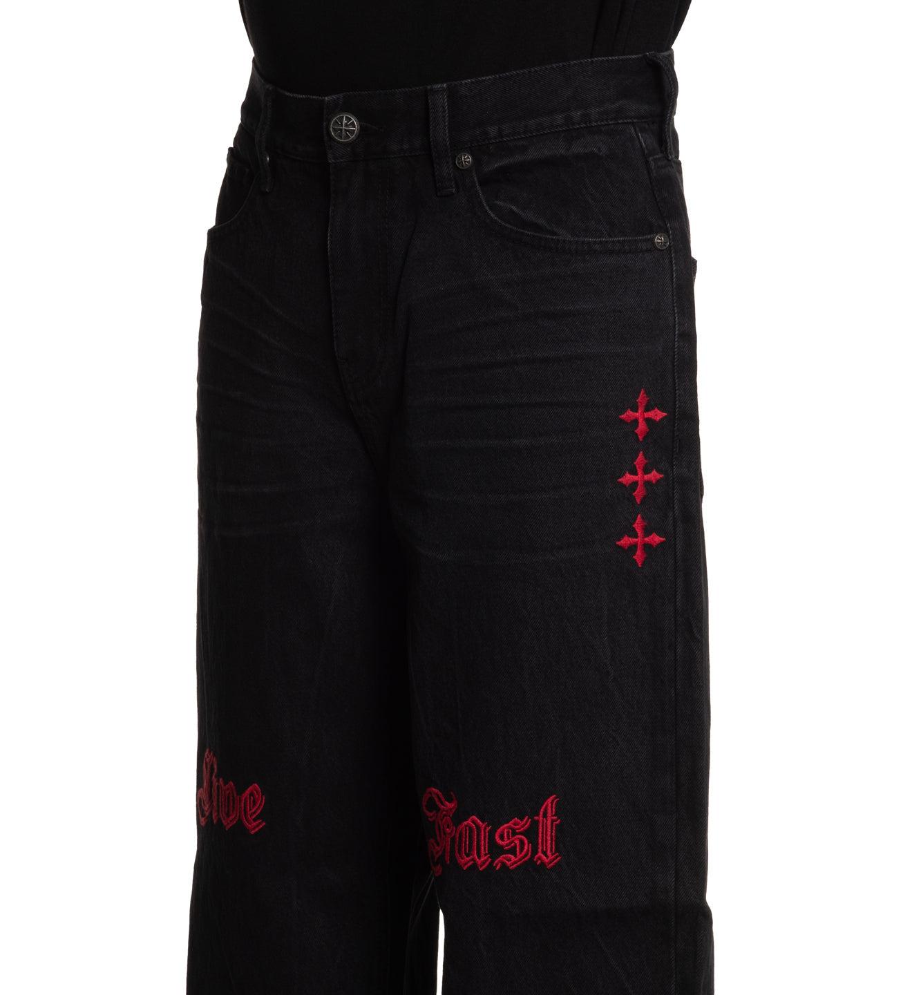 Wide Leg Live Fast Black Jeans Male Product Image