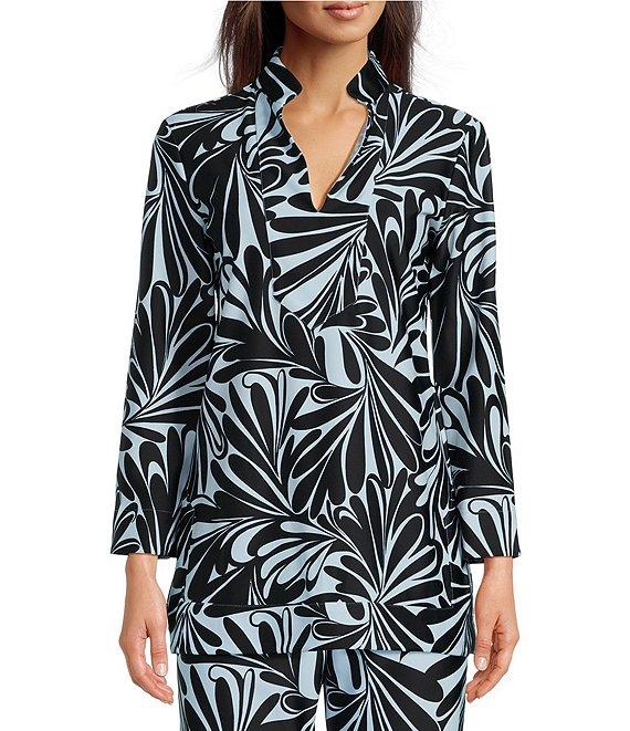Jude Connally Chris Decorative Fan Pool Print Jude Cloth Stretch Knit Mandarin Collar Bracelet Sleeve Coordinating Top Product Image