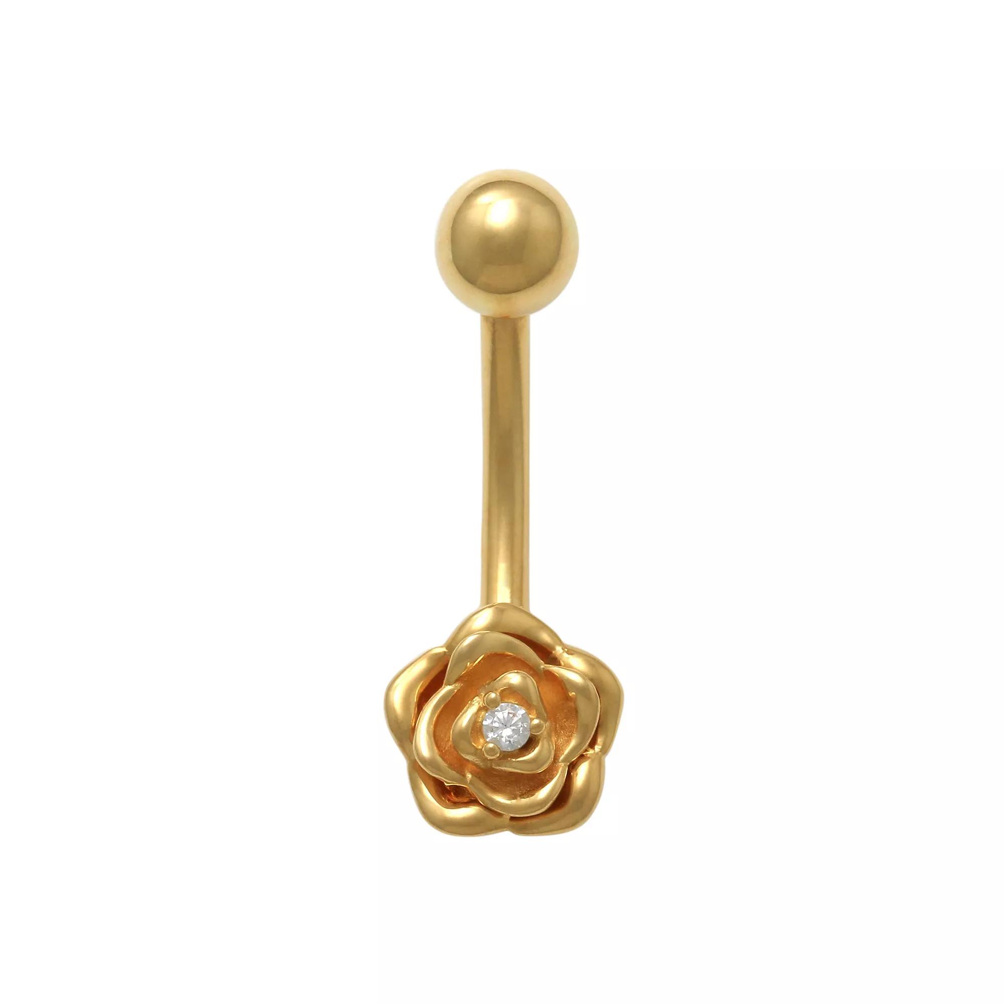 Amella Jewels 10k Gold Belly Ring With Flower Design, Women's, Yellow Product Image