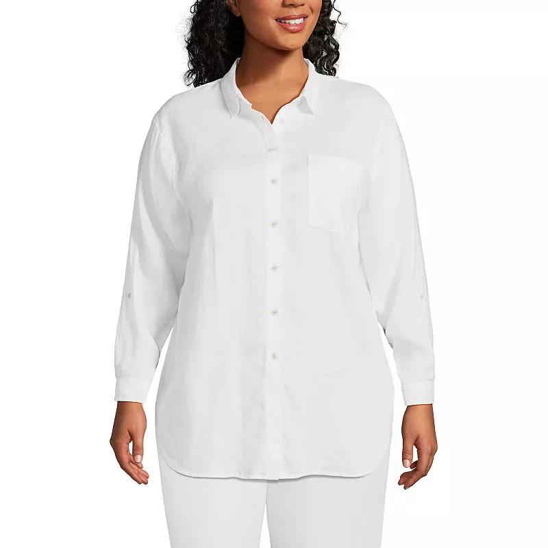 Plus Size Lands' End Linen Roll Sleeve Relaxed-Fit Tunic, Women's, Size: 2XL, Island Green Product Image