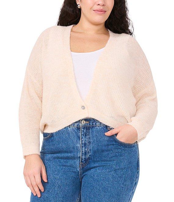 Vince Camuto Plus Size V-Neck Long Sleeve Button Front Cardigan Product Image
