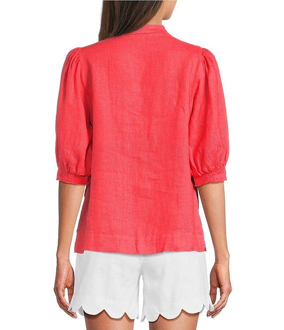 Lilly Pulitzer Mialeigh Linen Notch Collar Elbow Puff Sleeve Top Product Image