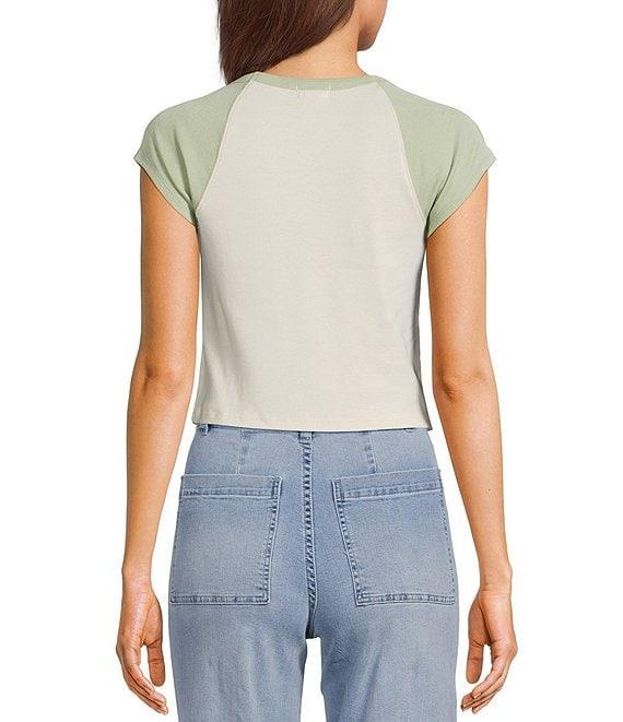 Billabong Paradise Raglan Sleeve Color Block Cropped T-Shirt Product Image