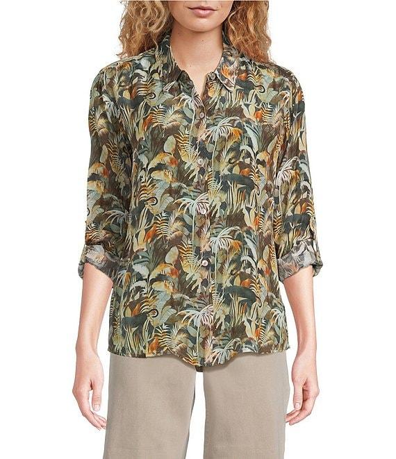 APNY Woven Spread Collar Long Sleeve Button Down Blouse Product Image