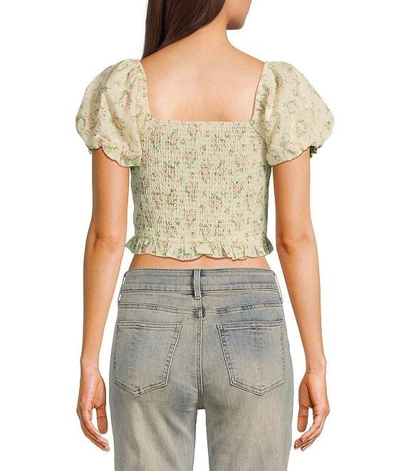 Evolutionary Floral Print Square Neck Short Puff Sleeve Top Product Image