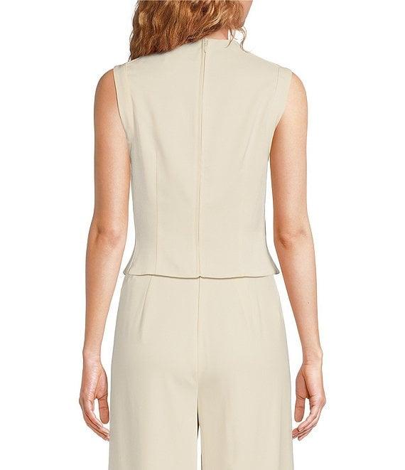 Muse by Marchesa Snowdrop Woven Pearl Rhinestone Mock Neck Sleeveless Fitted Blouse Product Image