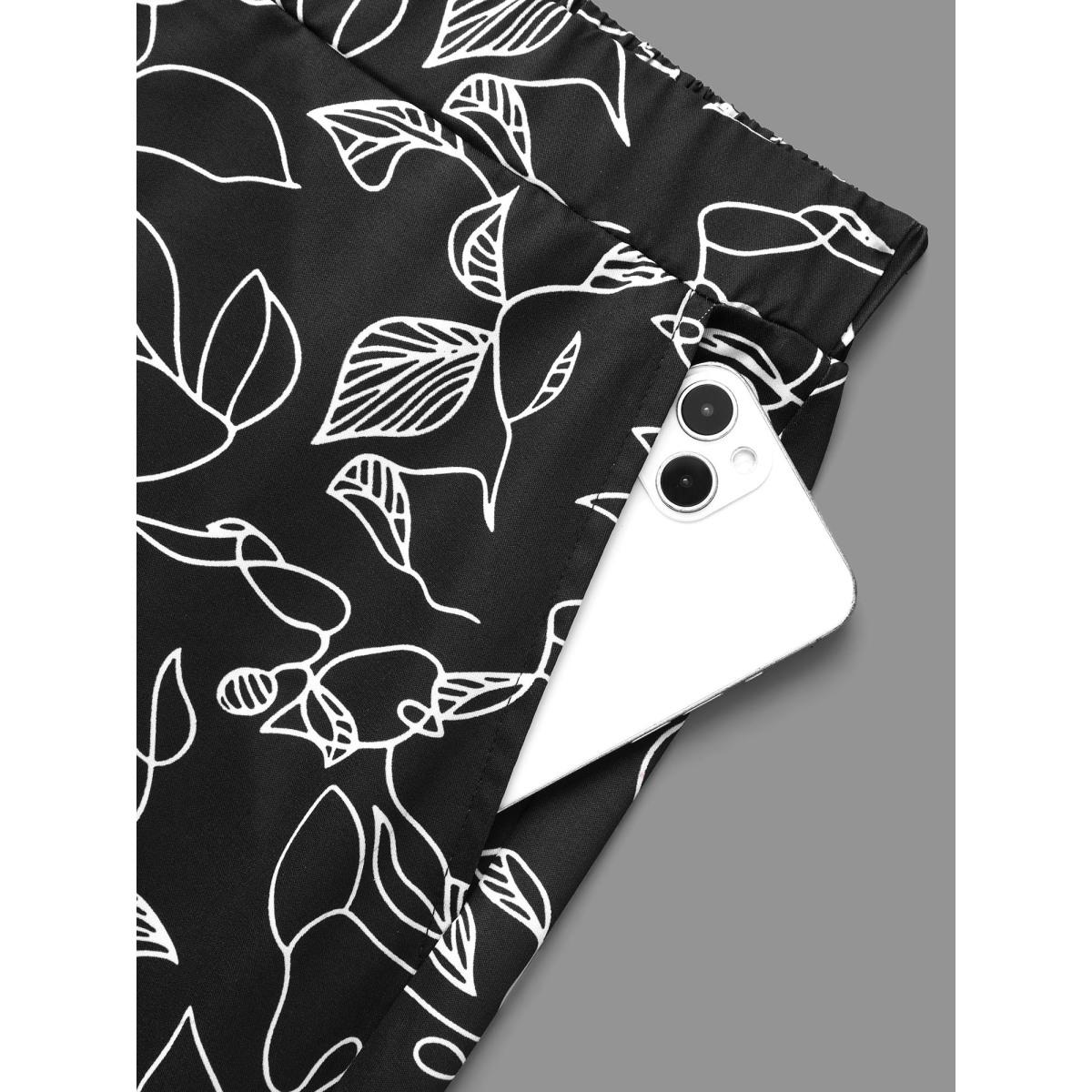 Plus Size Graffiti Print Elastic Waist Wide Leg Pants Women BlackFlower At the Office Wide Leg Mid Rise Office Pants BloomChic 26/4X Product Image