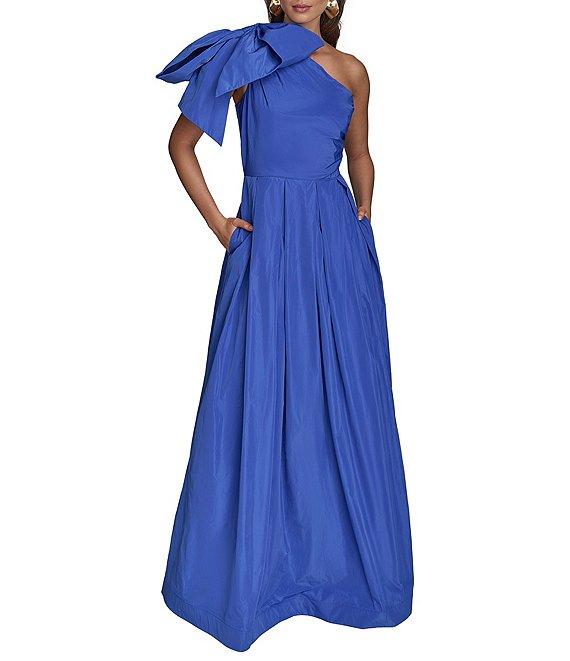 Donna Karan Taffeta Bow One Shoulder Sleeveless Ballgown Product Image