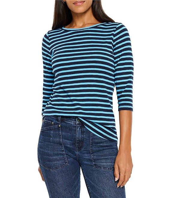 NIC + ZOE NZT Knit Stripe Boat Neck 3/4 Sleeve Tee Product Image