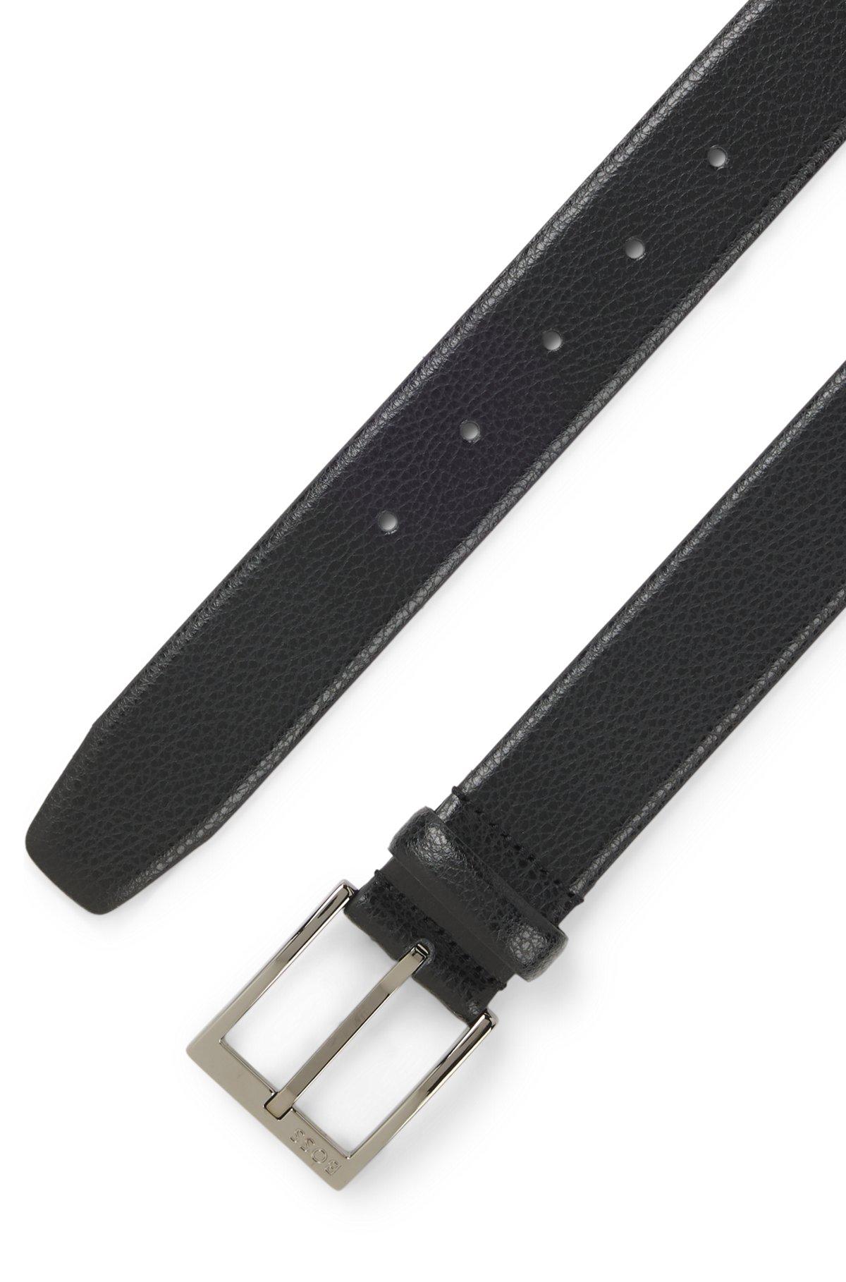 BOSS - Italian leather belt with a polished roller buckle - Black Product Image