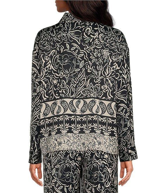 Chelsea & Violet Coordinating Carter Printed Satin Full Front Button Blouse Product Image