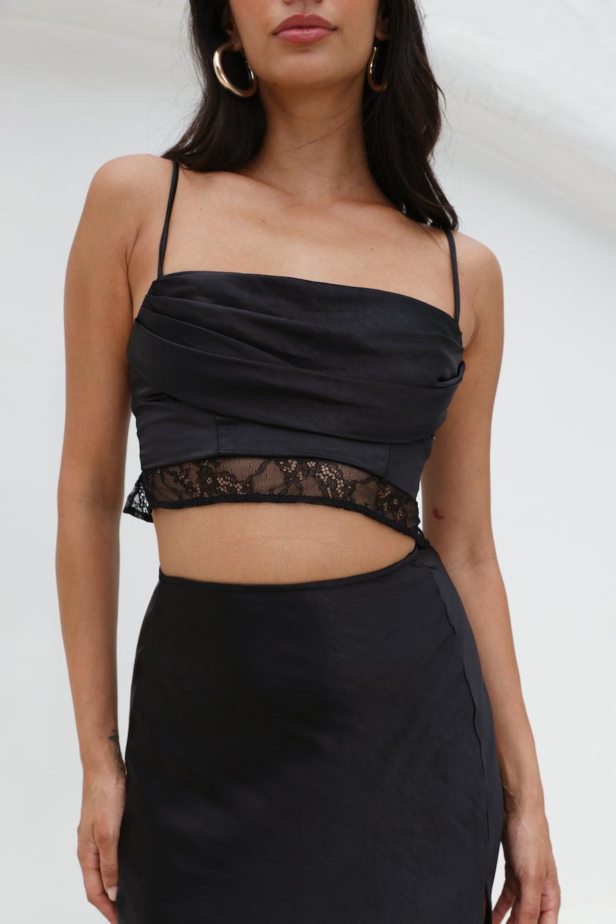 Lavishness Satin Crop Top Black Product Image