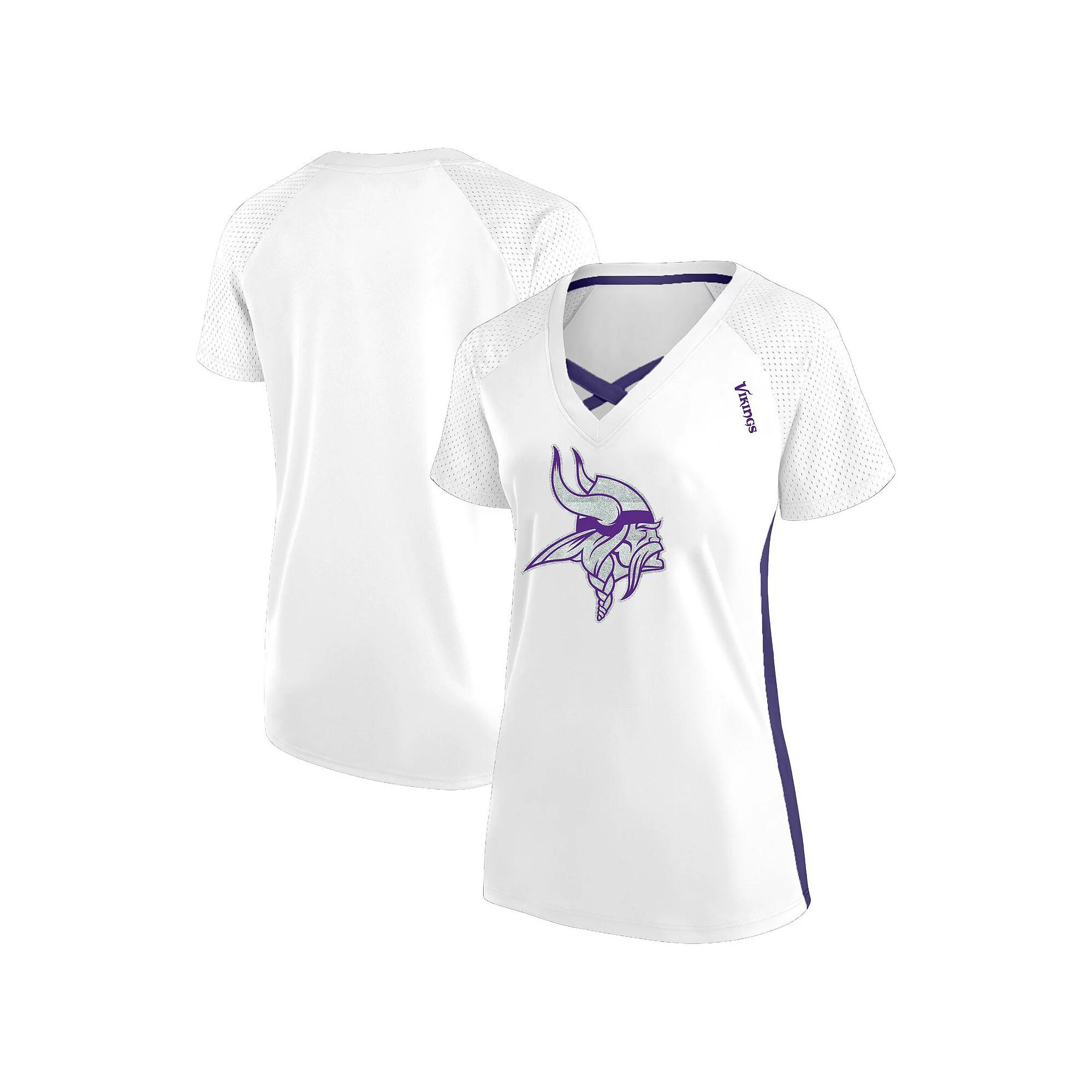 Women's Fanatics  White Minnesota Vikings Plus Size Glitter Lace-Up V- Neck T-Shirt, Size: 3XL Product Image